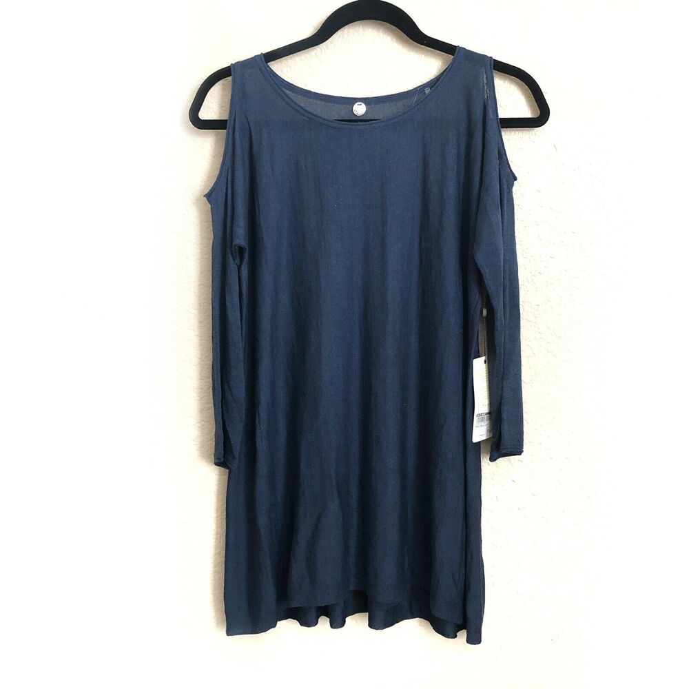 Margaret O'Leary Vtg NWT Linen Cold Shoulder Tunic Navy Blue XS Cutout